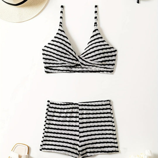 Damen Crop-Bikini Oberteil mit High-Waist Shorts R&B
