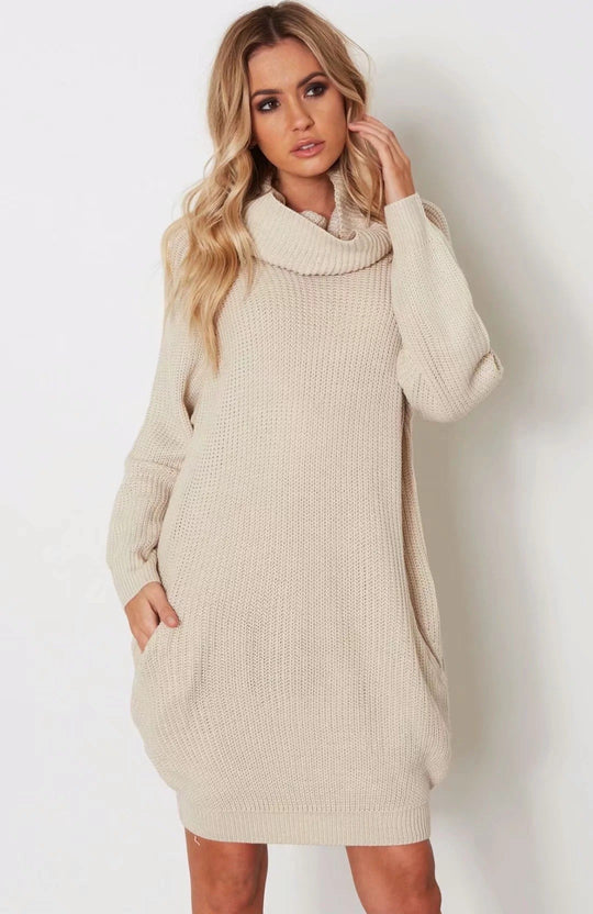Damen Strickkleid mit weitem Kragen R&B