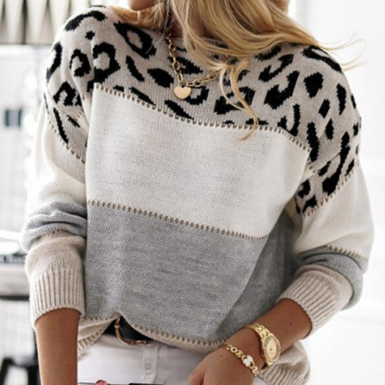 Damen Gemusterter Pullover mit animalischem Print und lässigem Schnitt