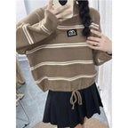Damen gestreifter Sweater mit stylischem Kordelzug und lässigem Oversized-Schnitt