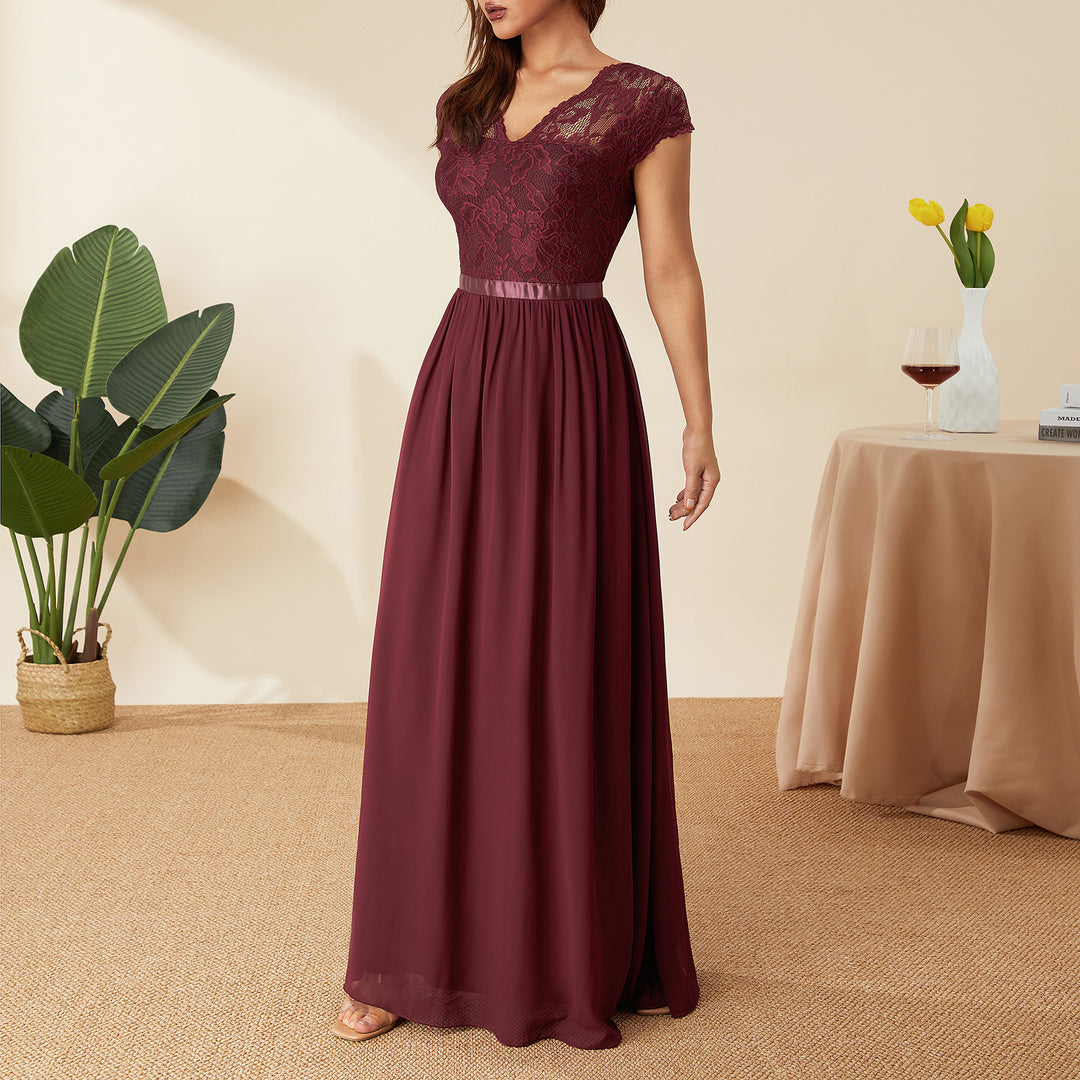 Damen Elegantes Spitzenkleid mit V-Ausschnitt R&B