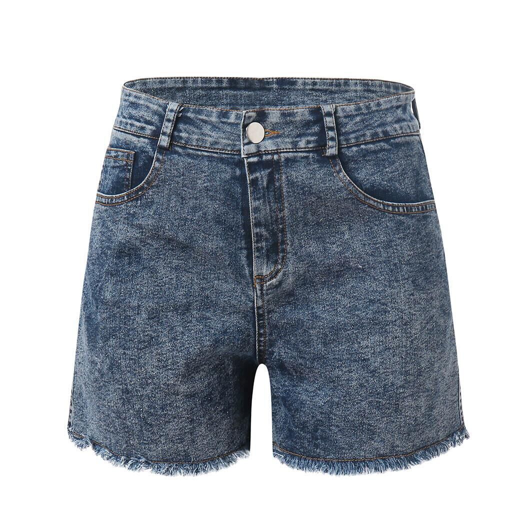 Damen hoch taillierte Denim-Shorts mit fransigem Saum R&B