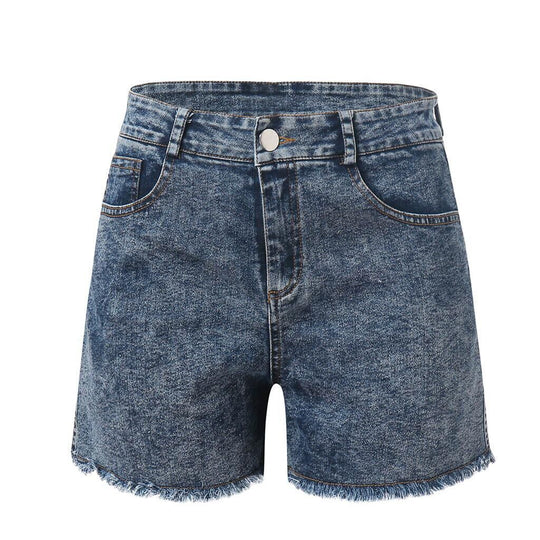 Damen hoch taillierte Denim-Shorts mit fransigem Saum R&B
