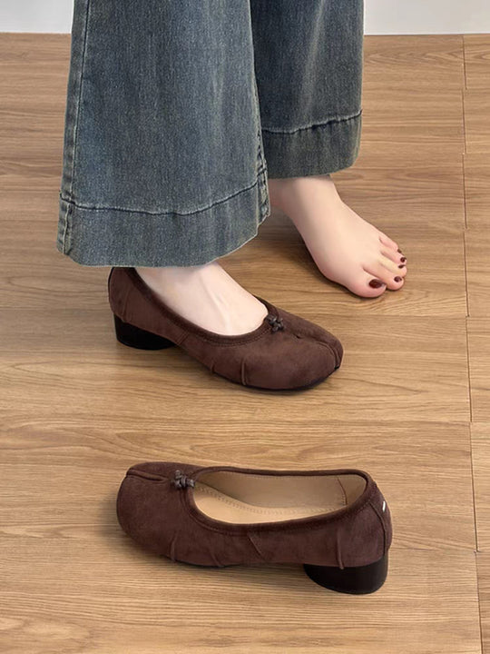 Damen elegante Ballerinas mit komfortablem Blockabsatz und modischem Falten-Design R&B