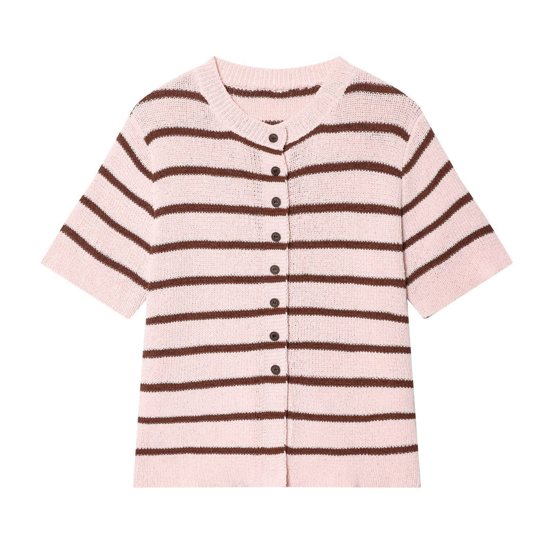 Damen Kurzarm Strickjacke mit Streifenmuster R&B