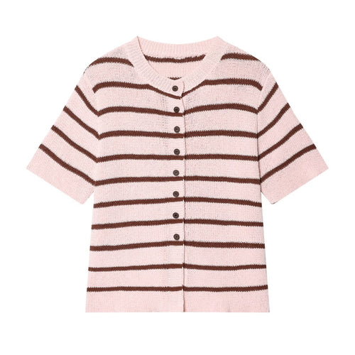 Damen Kurzarm Strickjacke mit Streifenmuster R&B