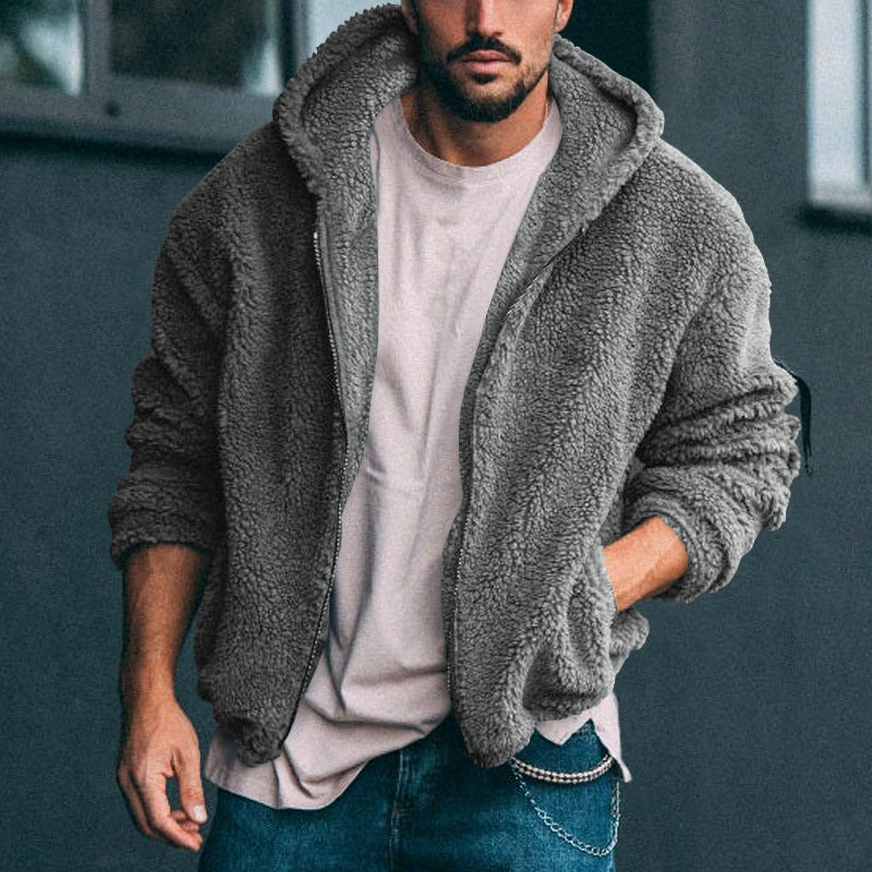 Herren kuschelige Fleecejacke mit großzügiger Kapuze und Reißverschluss R&B