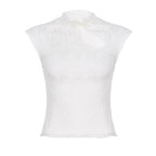Damen Spitzenoberteil mit hochgeschlossenem Kragen und floralem Design R&B