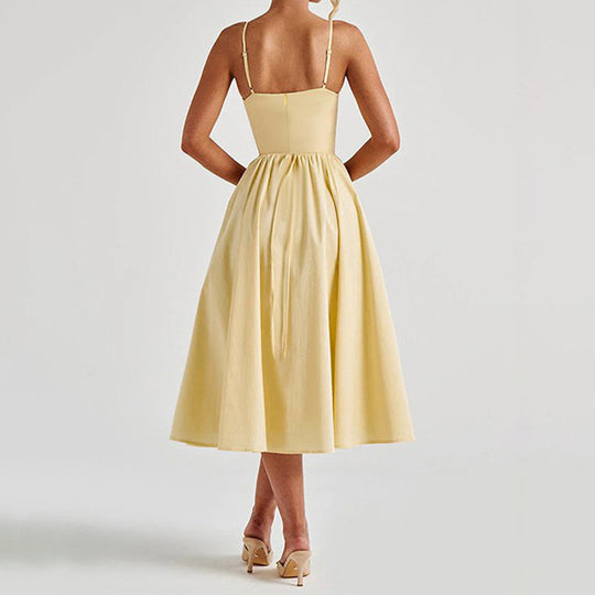 Damen Midikleid mit herzförmigem Ausschnitt und schwingendem Rock R&B