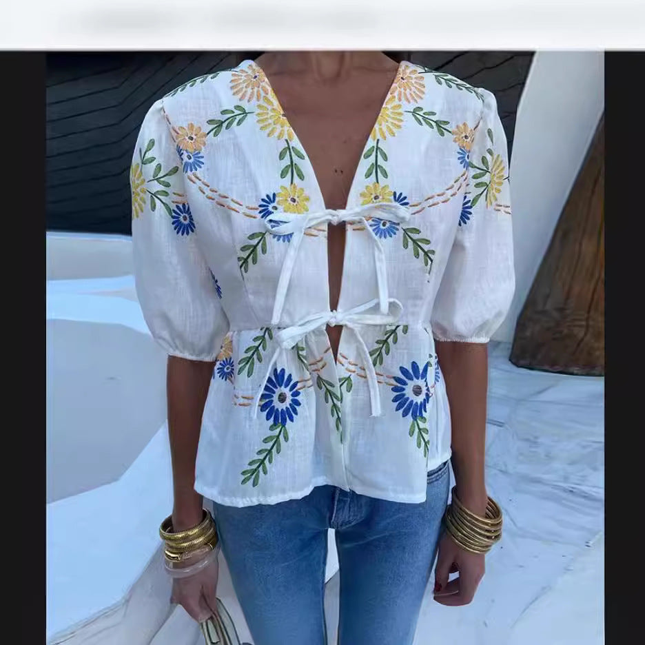 Damen luftige und elegante Bluse mit floralem Muster R&B
