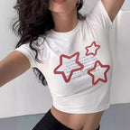 Damen Crop-T-Shirt mit inspirierendem Schriftzug und Sternen-Design R&B