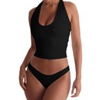 Damen Sportlicher Badeanzug im Crop-Top-Stil mit tiefem V-Ausschnitt R&B