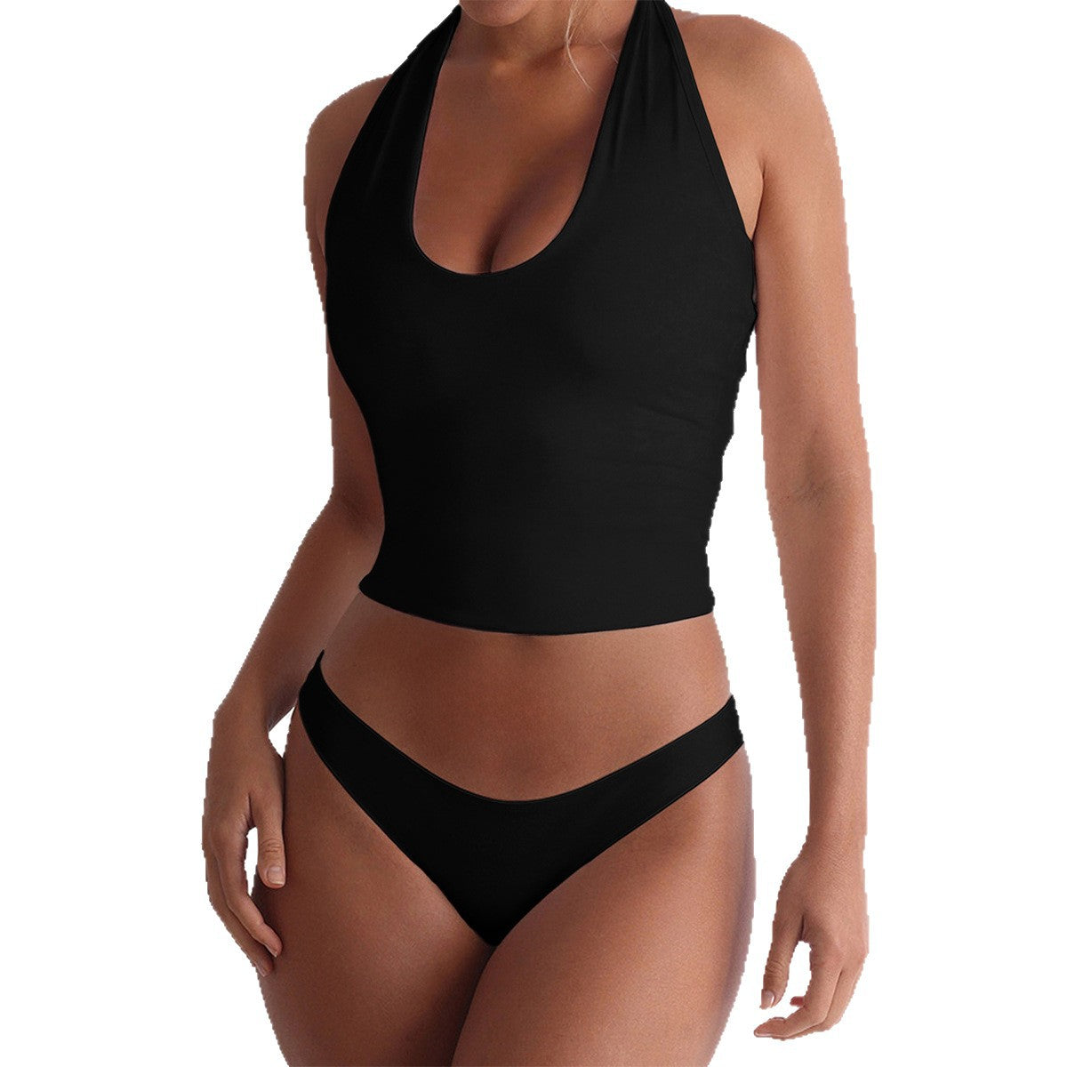 Damen Sportlicher Badeanzug im Crop-Top-Stil mit tiefem V-Ausschnitt R&B