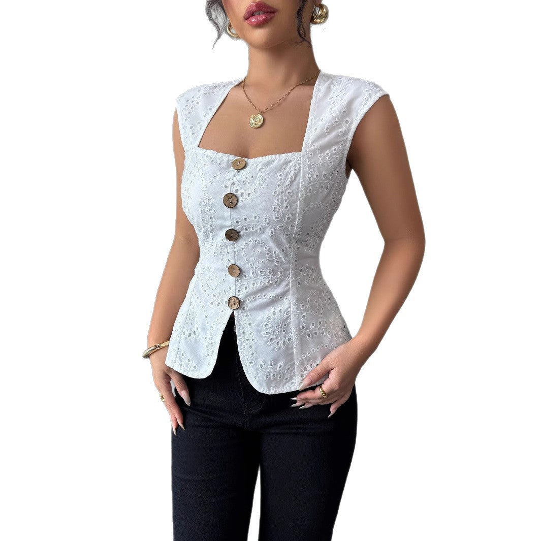 Damen Elegantes Oberteil mit Knopfdetails R&B
