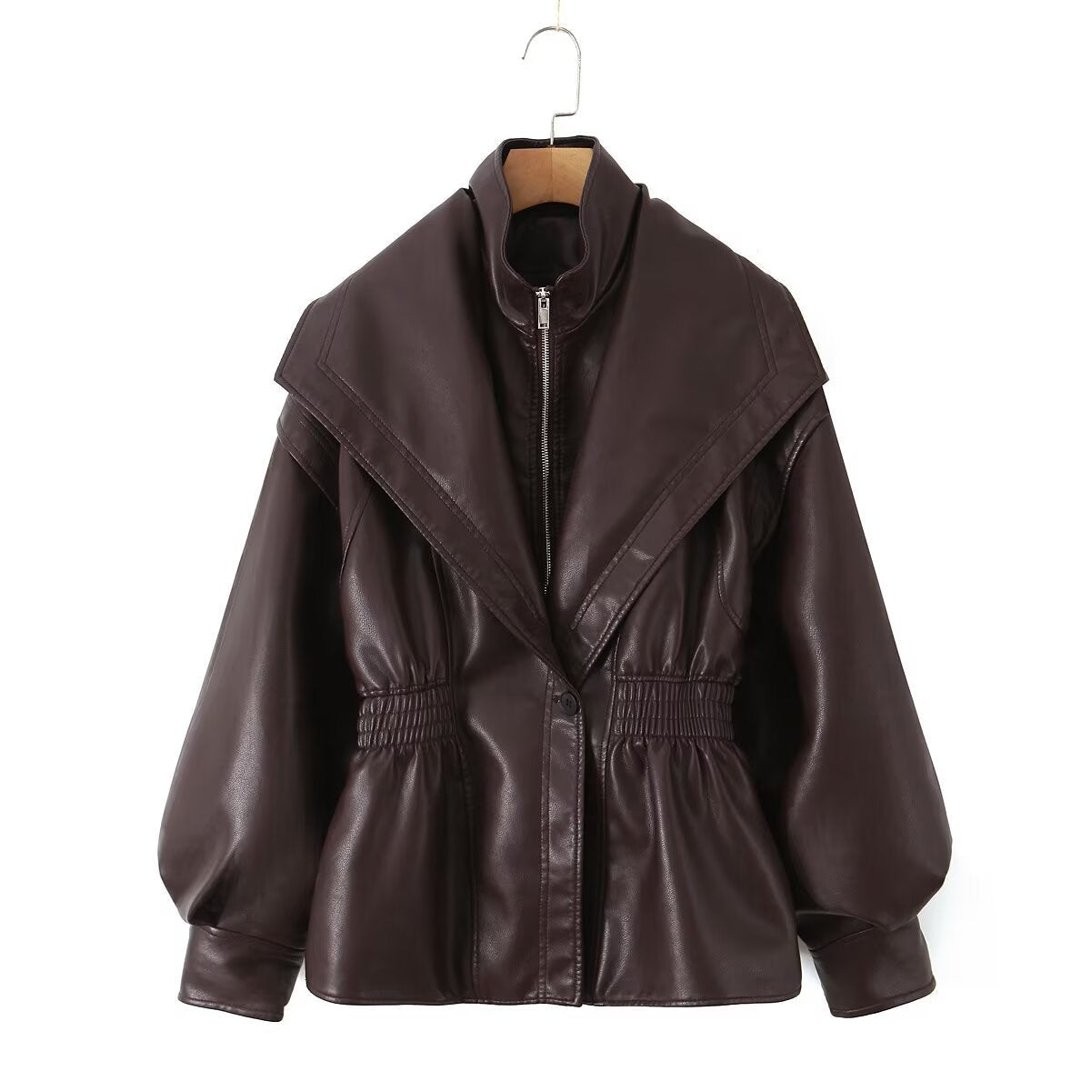 Damen Kunstlederjacke mit asymmetrischem Kragen und tailliertem Schnitt R&B