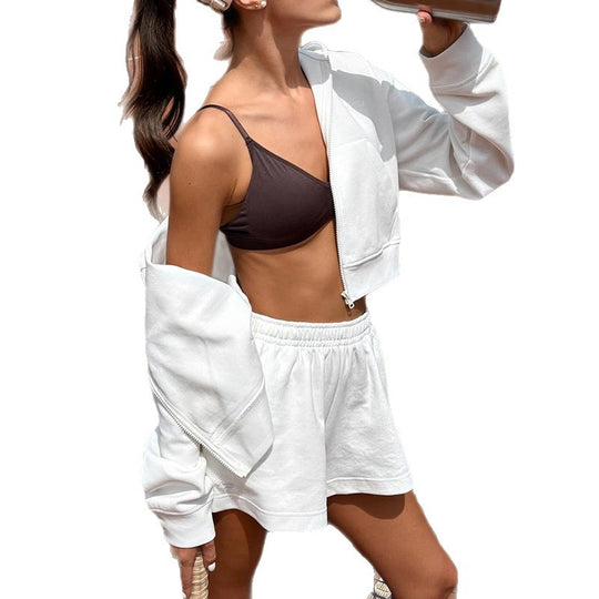 Damen Sportliches Lounge-Set mit cropped Jacke und Shorts R&B