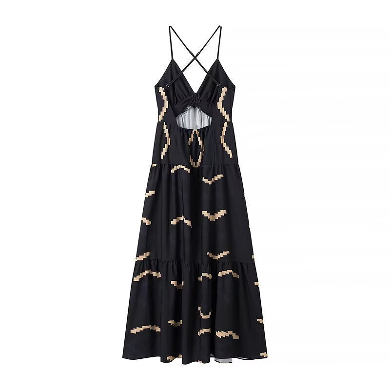 Damen Maxikleid mit elegantem V-Ausschnitt und tiefem Rüschensaum R&B