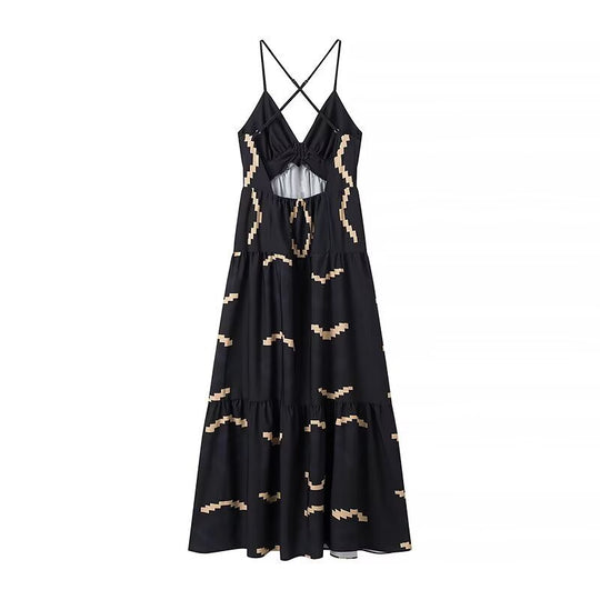 Damen Maxikleid mit elegantem V-Ausschnitt und tiefem Rüschensaum R&B