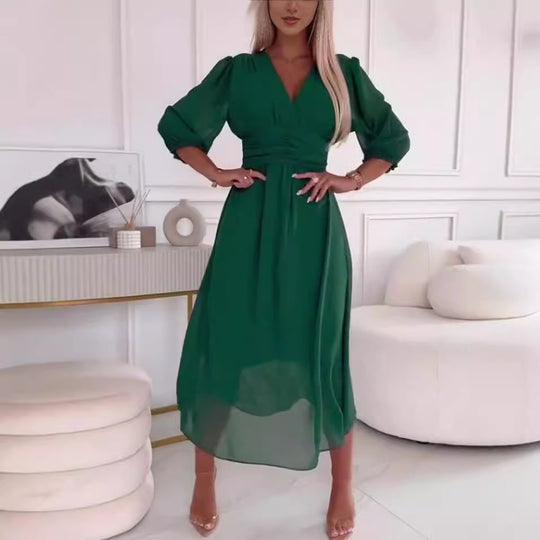 Damen Maxikleid mit elegantem V-Ausschnitt und raffiniertem Faltenwurf R&B