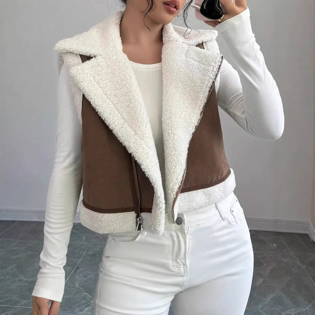Damen Kuschelige Steppweste mit Reißverschluss und Fleece-Kragen R&B