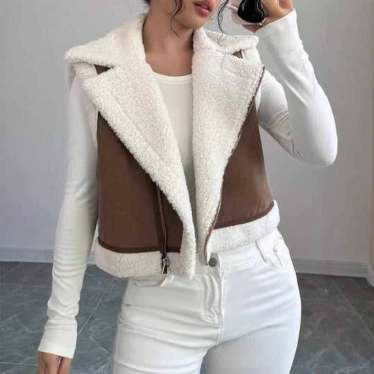 Damen Kuschelige Steppweste mit Reißverschluss und Fleece-Kragen R&B