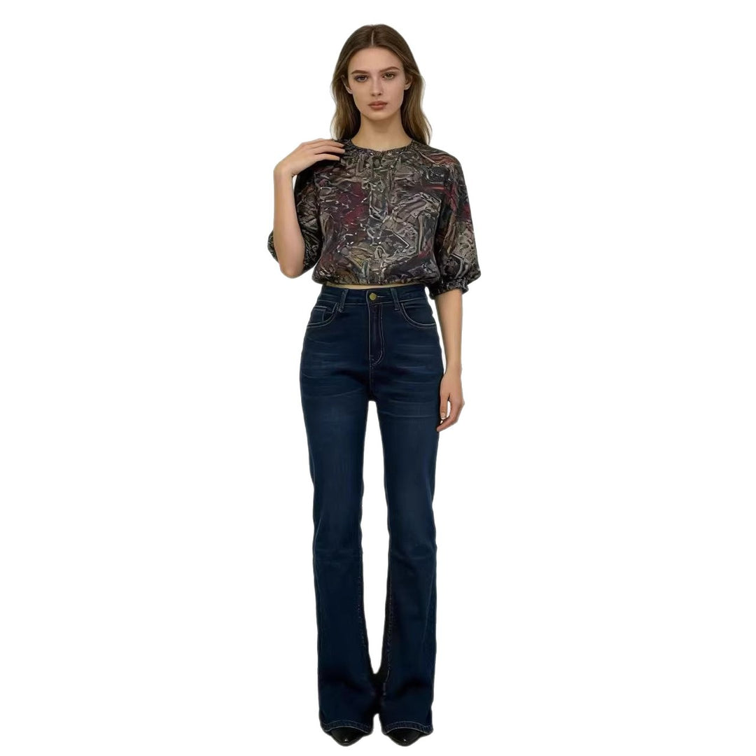 Damen hoch taillierte Bootcut Jeans im eleganten Design R&B