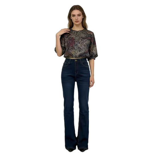 Damen hoch taillierte Bootcut Jeans im eleganten Design R&B
