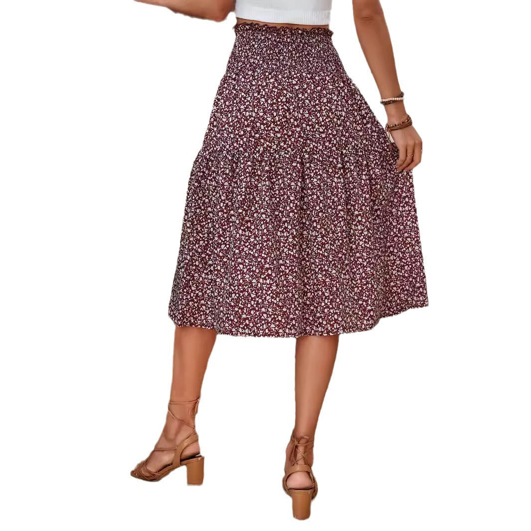 Damen Langer Rock mit floralem Print und elastischem Bund Heidi Mode