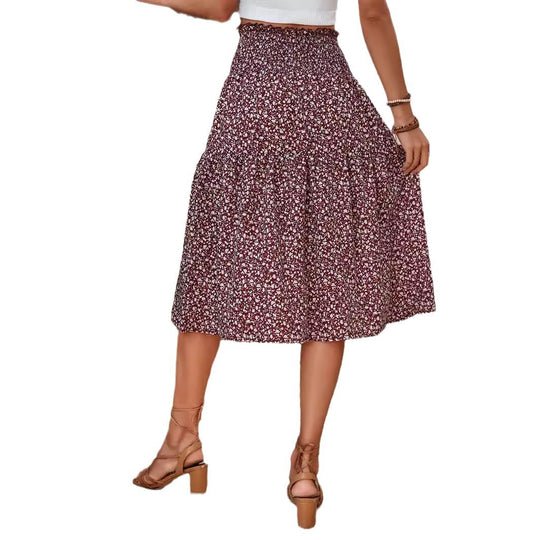 Damen Langer Rock mit floralem Print und elastischem Bund Heidi Mode