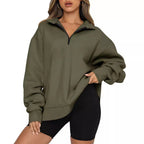 Damen Oversized Sweatshirt mit kurzem Reißverschluss und lässigem Schnitt R&B
