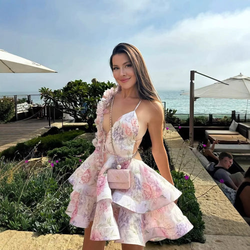 Damen Maxikleid mit asymmetrischem Schnitt und verspieltem Rüschendesign R&B