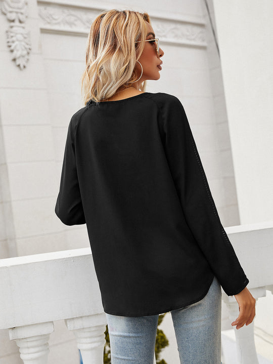 Damen Elegante Bluse mit Spitzendetails und tiefem V-Ausschnitt R&B