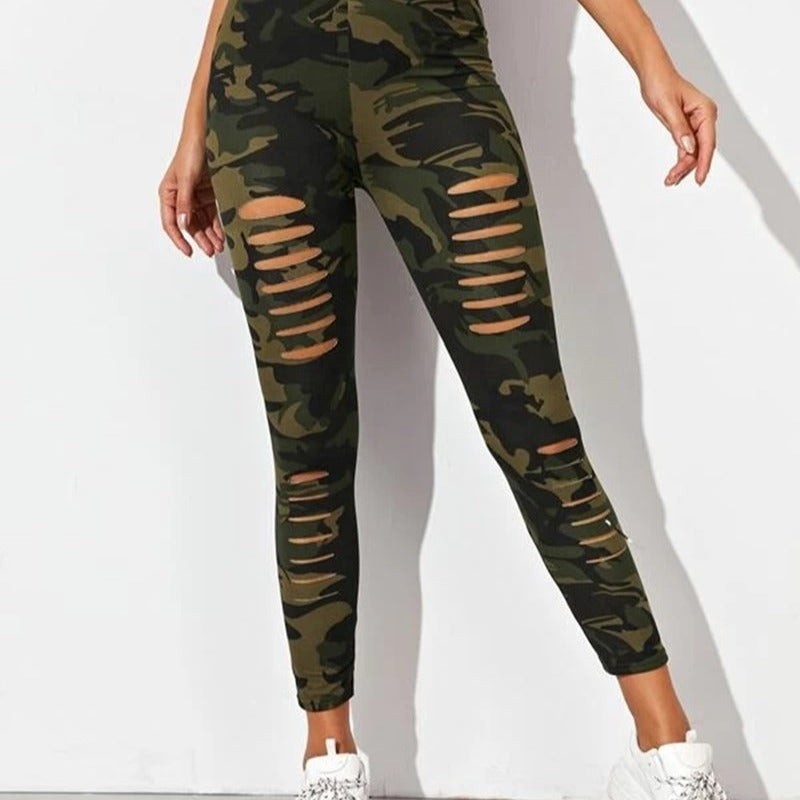 Damen Sportliche Leggings mit modischen Riss-Details R&B