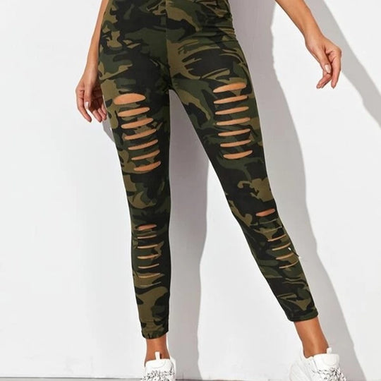 Damen Sportliche Leggings mit modischen Riss-Details R&B