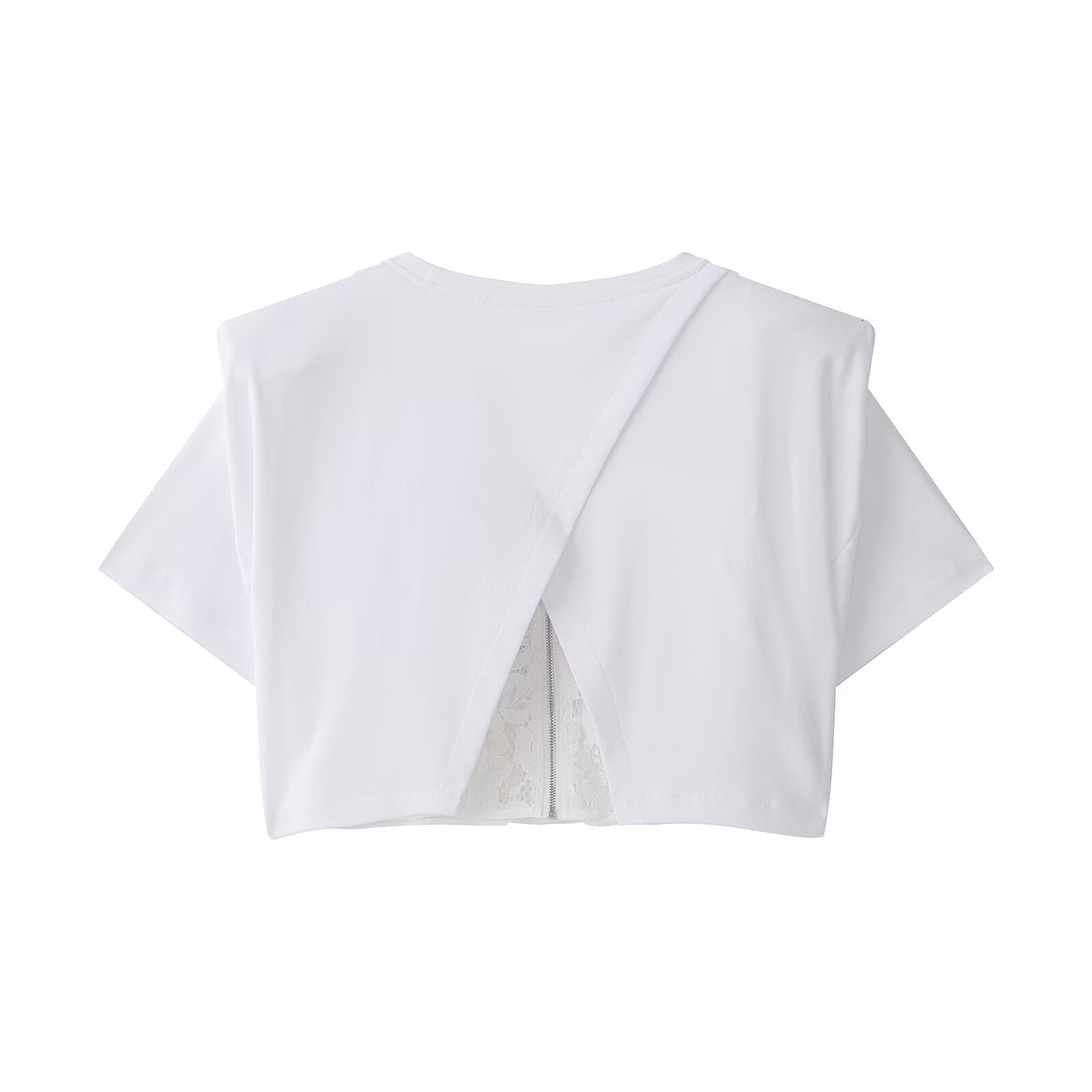 Damen Crop-T-Shirt mit eleganter Spitzenunterlage R&B