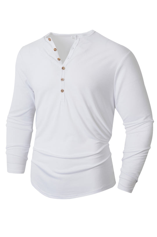 Herren Langarm Henley-Shirt mit Knopfleiste und weichem Baumwollmix R&B