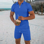 Herren lässiges Kurzarm-Set mit strukturiertem Polo und modischen Shorts R&B