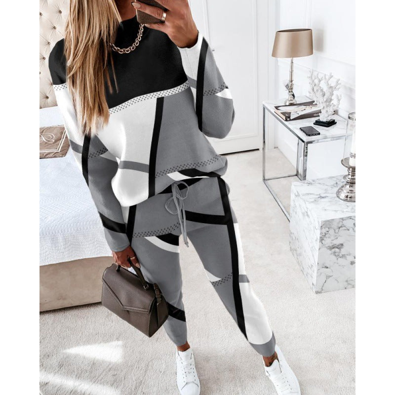 Damen trendy Sweatanzug mit grafischem Muster R&B