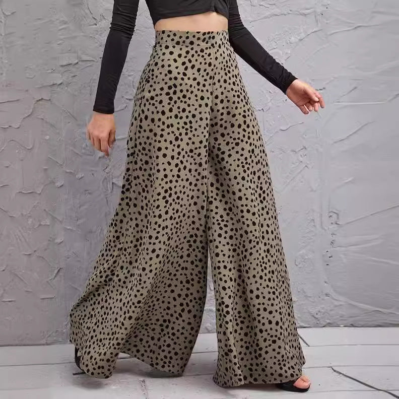 Damen Weite Palazzo-Hose mit modernem Punktmuster und hohem Bund R&B