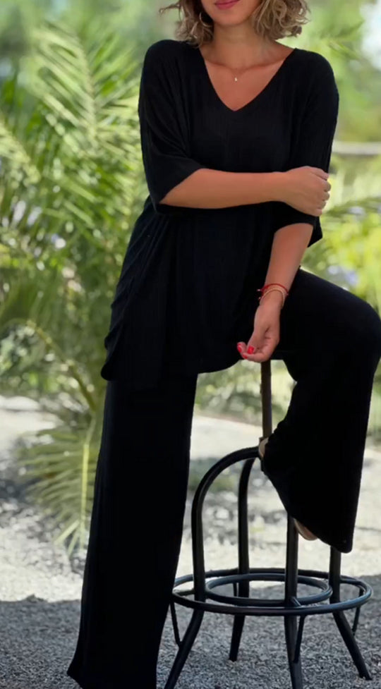 Damen Lässiges Zweiteiler-Outfit mit atmungsaktiven Materialien und eleganten Streifen Heidi-Mode