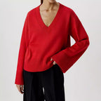 Damen Strickpullover mit tiefem V-Ausschnitt und lässigem Schnitt R&B