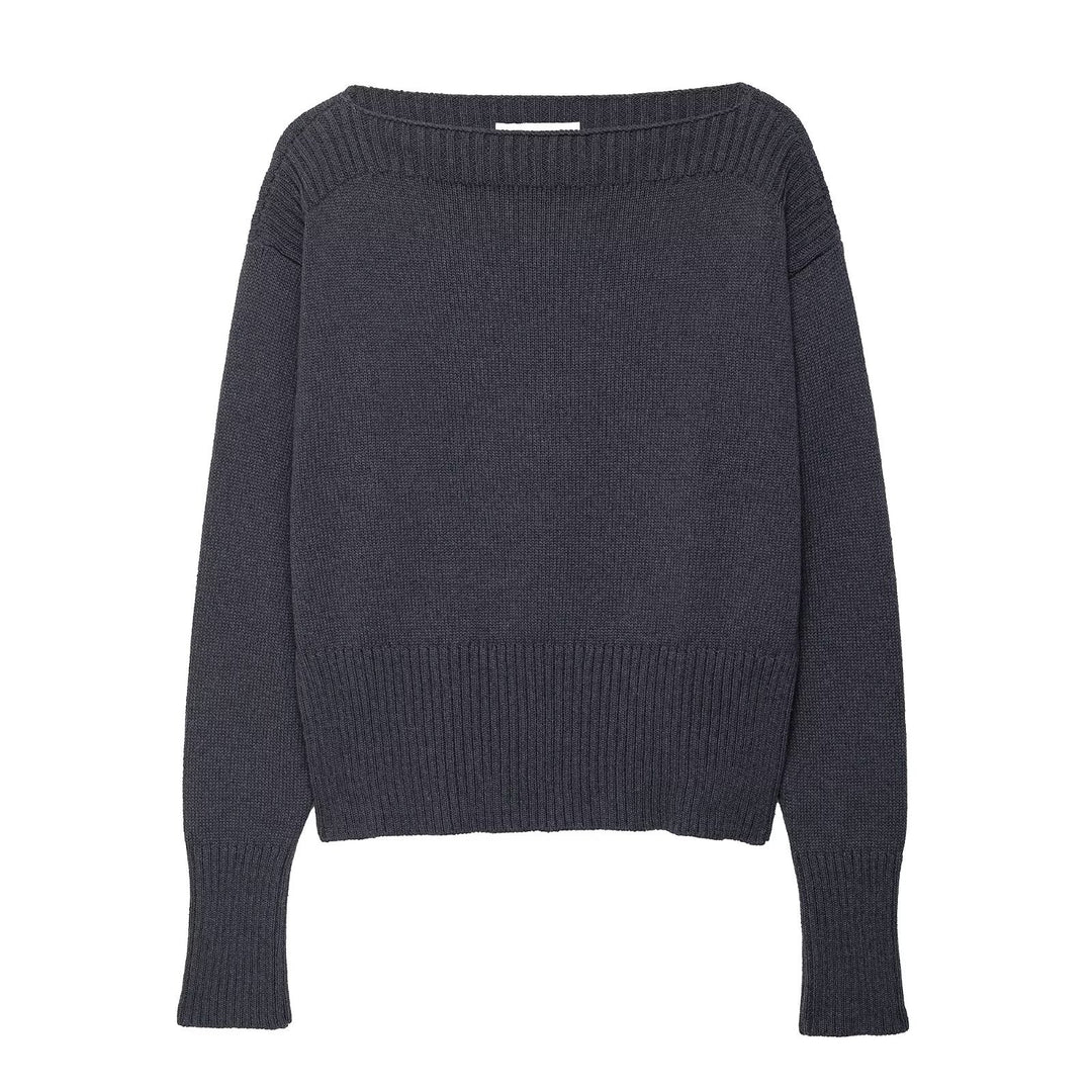Damen eleganter Oversized-Strickpullover mit weitem Rundhalsausschnitt R&B