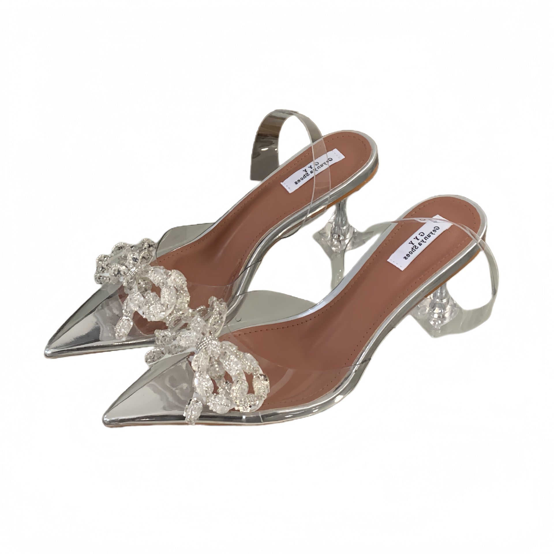 Damen Transparente High Heels mit funkelndem Schleifen-Detail R&B