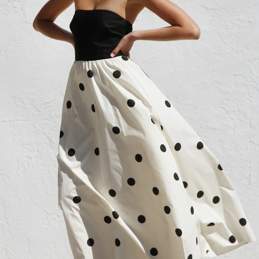 Damen Maxikleid mit trägerlosem Oberteil und verspieltem Punkten-Muster R&B