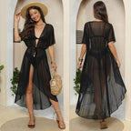 Damen eleganter transparenter Strandüberwurf mit asymmetrischem Schnitt R&B