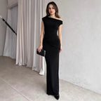 Damen Elegantes Maxikleid mit Off-Shoulder Design und dekorativer Raffung R&B