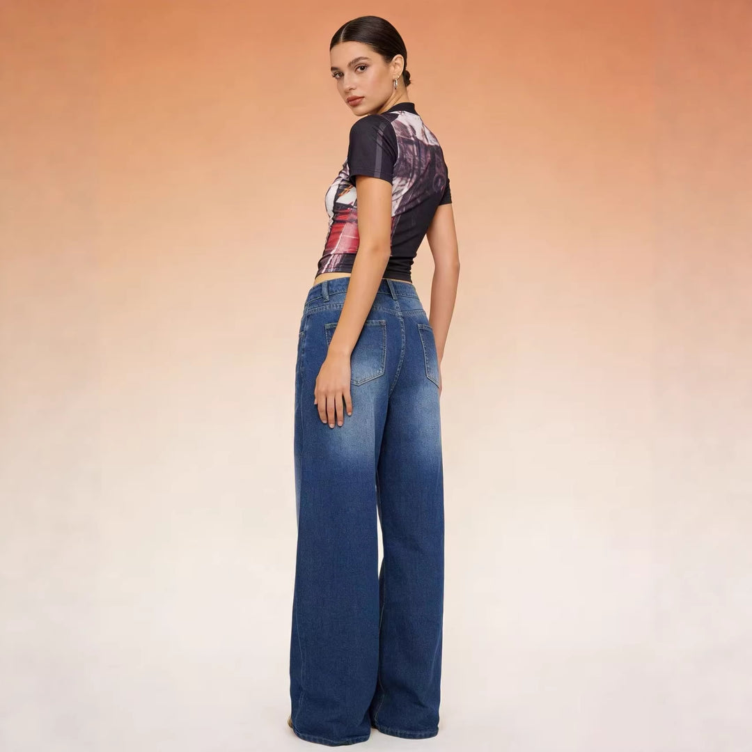 Damen Weite High-Waist Jeans im klassischen Design