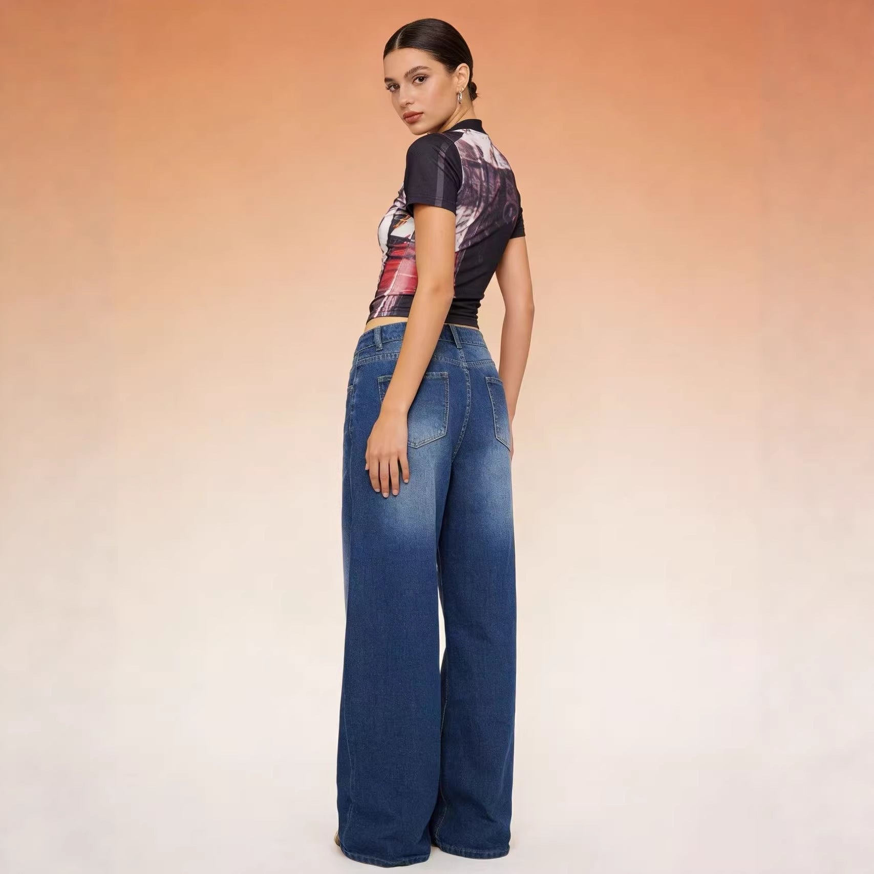 Damen Weite High-Waist Jeans im klassischen Design
