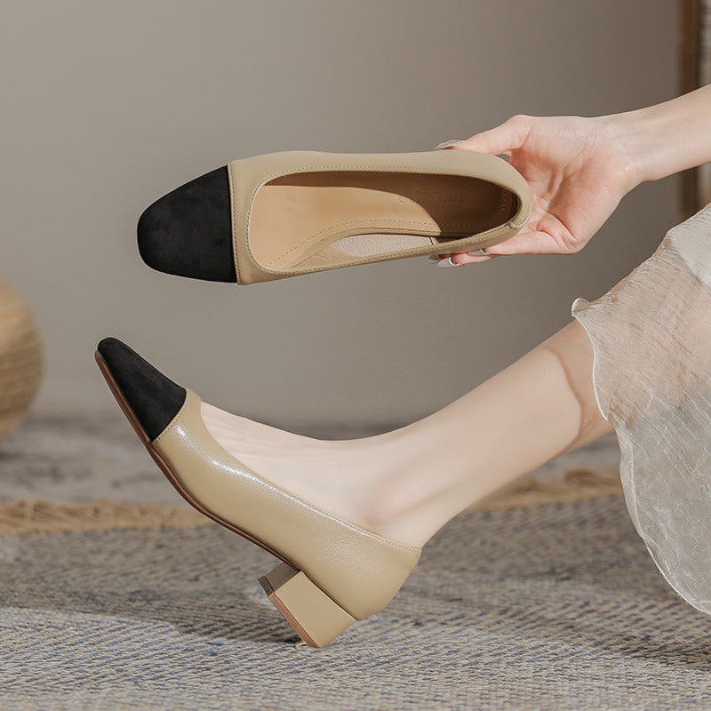Damen Ballerinas mit elegantem Kontrast und komfortablem Blockabsatz R&B