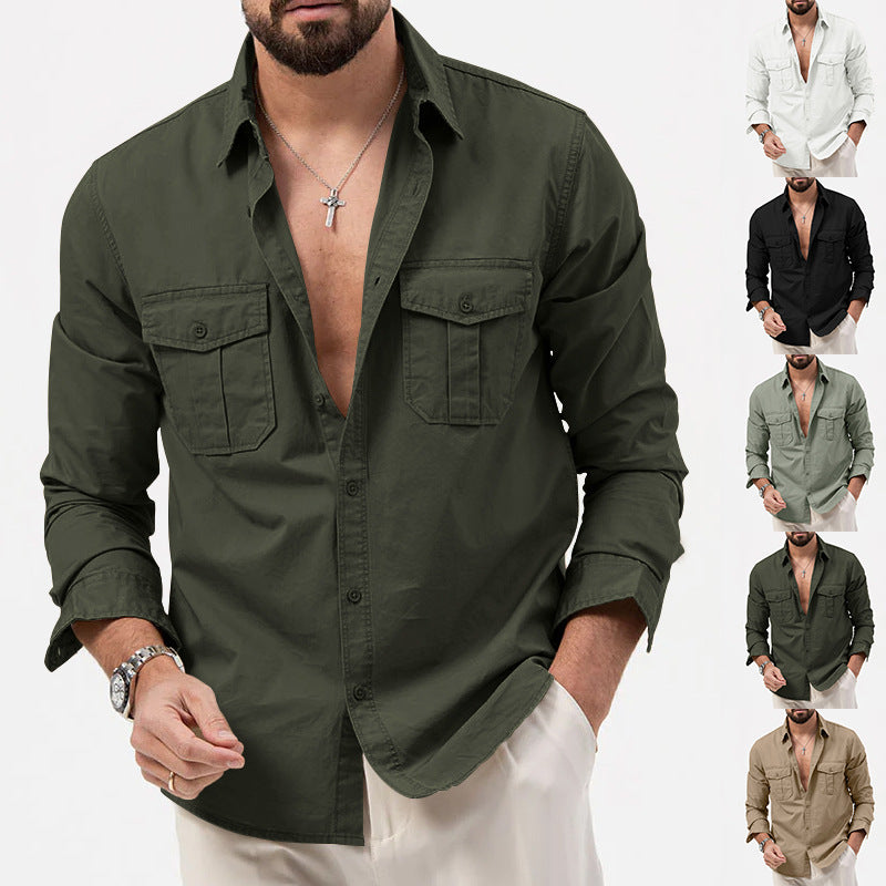 Herren nan Zweiten Brusttaschen-Hemd aus Baumwollmix mit Kentkragen und kastigem Casual-Schnitt R&B